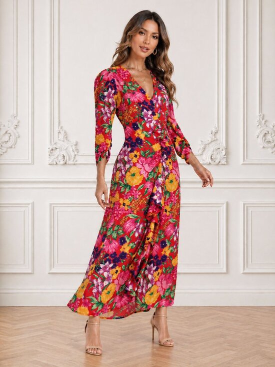 RIXO Dresses & Skirts - Size 2 RIXO Pink Floral Open Back Cascade Ruffle Dress